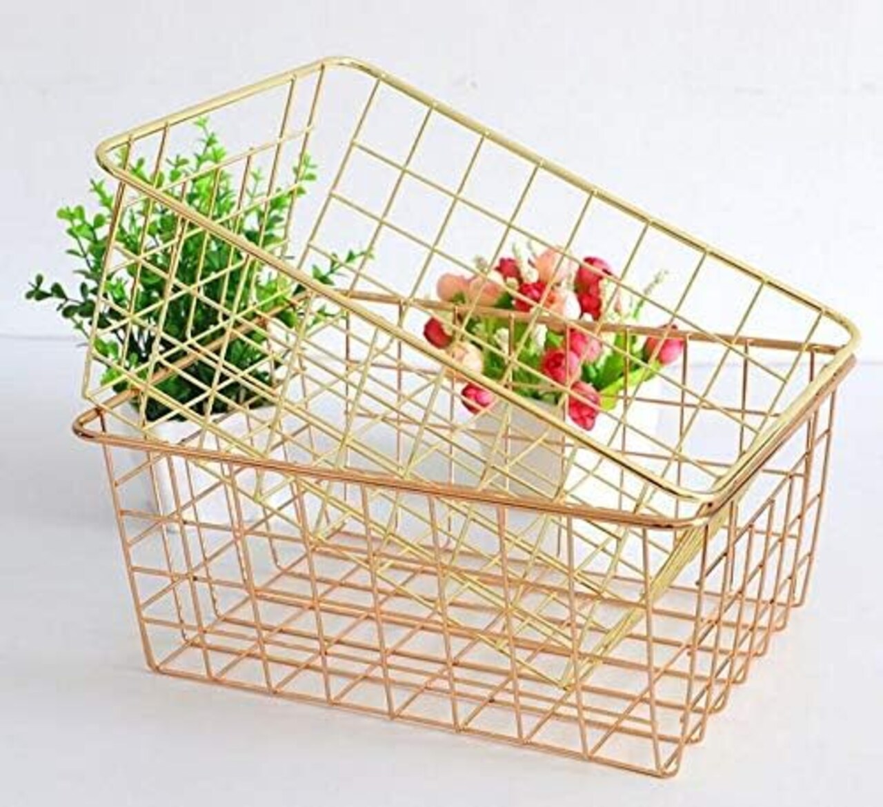 Gold Wire Baskets for Gifting 2 pc set apprx 9"x7"x4" ea